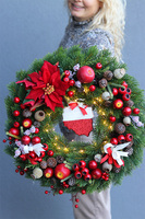 dekoracyjny wianek zimowy z zawieszką, Niech Żyje Polska, śr.46 cm
