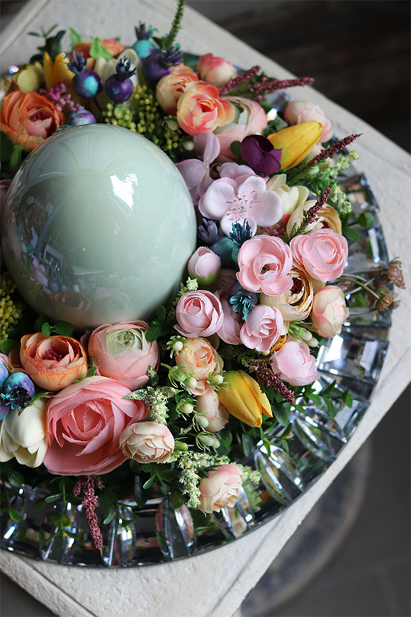 Libelito, wielkanocny stroik na kryształowej tacy, śr.35cm 