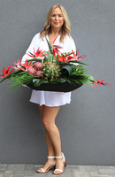 Laos Strelicja Grandena, egzotyczna kompozycja w białej donicy