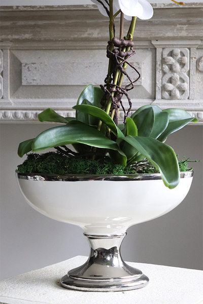 elegancki storczyk w białym pucharze glamour, White Glessy, wys.65cm