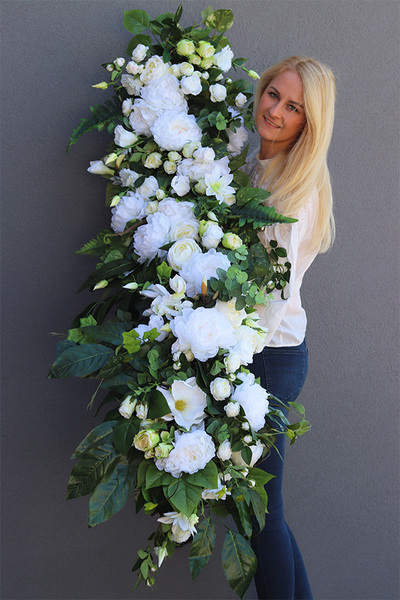 Sicilia White, gęsta girlanda ze sztucznych kwiatów, dł.160cm 