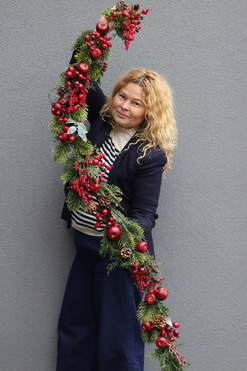 OD RĘKI Jabłka Świąteczne, realistyczna iglasta girlanda zimowa, dł.180cm