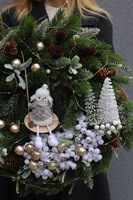 uroczy świąteczny wianek, Bałwanek na Huśtawce, śr.52cm