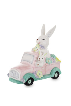 Bunny Life, figurka wielkanocna zajączek w autku B, wys.15.5cm