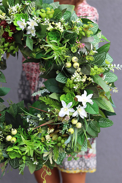 Greenelia, zielony wianek z sukulentami