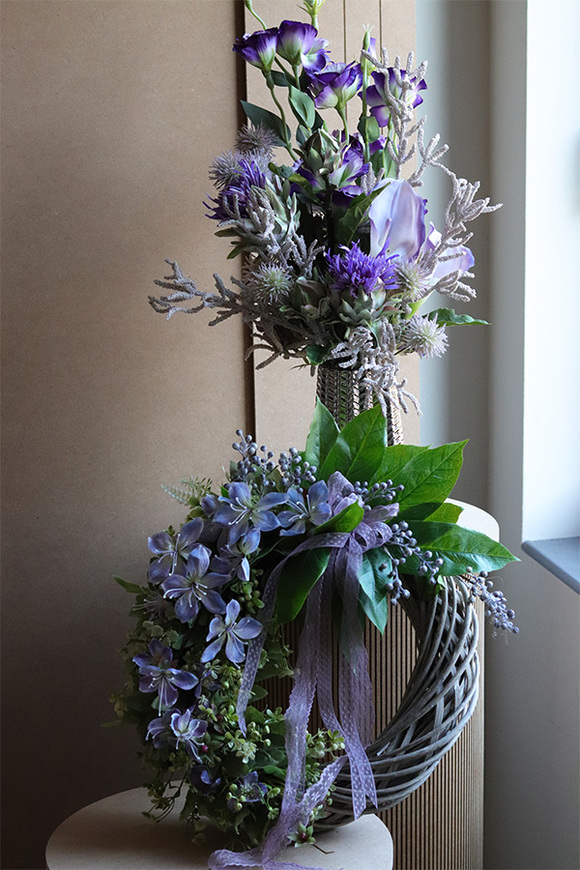 Fioletowe Sny, asymetryczny wianek dekoracyjny