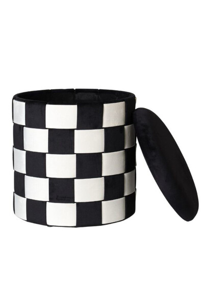 Chessmaster, welurowa pufa z motywem szachownicy