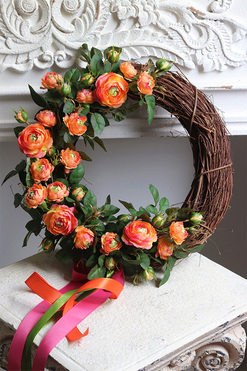 Mandarin Roses, asymetryczny wianek kwiatowy, śr.45cm