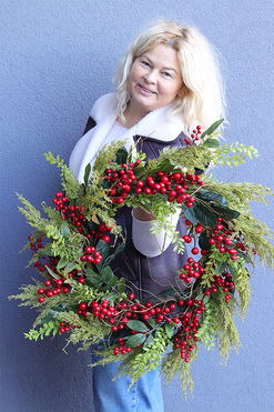 Czerwień Świąteczna, świąteczny wianek dekoracyjny, śr.60cm 