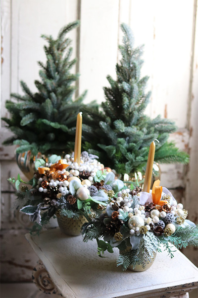 świąteczny stroik ze świecą, Oranginea, wys.32cm