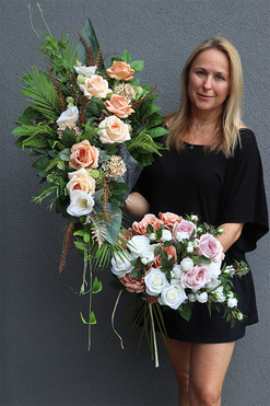 Kawowa Volcan, komplet dekoracji nagrobnych, kompozycja + bukiet