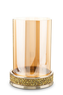Amber Crystals B, złoty świecznik kryształowy z mozaiką, wys.21cm
