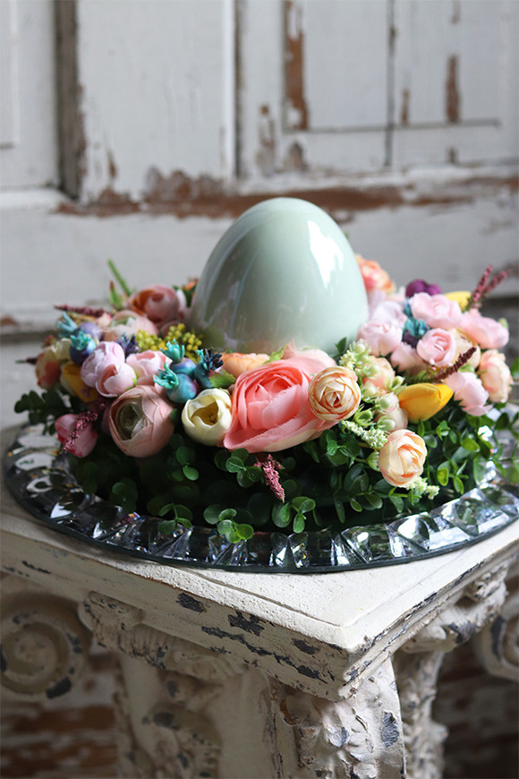 Libelito, wielkanocny stroik na kryształowej tacy, śr.35cm 