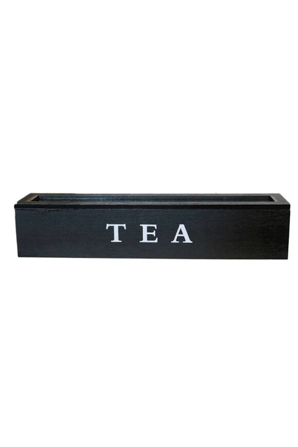 Black Tea, czarne pudełko na herbatę drewniane, 6 przegródek