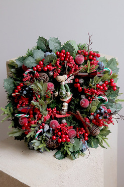 OD RĘKI Reniferowe Ferie, świąteczny wianek na drzwi, śr.36cm