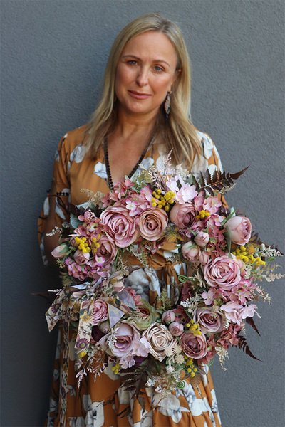 Merillana, jesienny wianek na drzwi z mimozą, śr.49cm