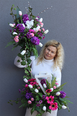 Floresa Amira Fiolet, komplet dekoracji nagrobnych, lampion + bukiet