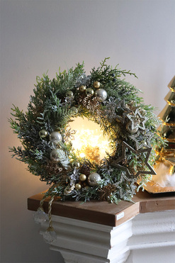 Złota Mleczna Droga, świąteczny asymetryczny wianek, śr.30cm 