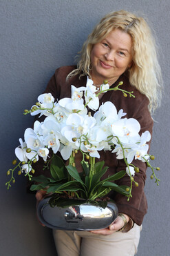 Bellana Silver, sztuczny storczyk w srebrnej misie, wys.49cm