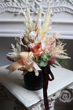 Berrania, kompozycja w stylu boho w szklanym naczyniu, wym.32x20cm