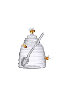 OD RĘKI Honey Bee Gold, szklany pojemnik na miód z nabierakiem, poj.500ml
