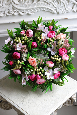 Deronata, różowy wianek dekoracyjny, śr.33cm