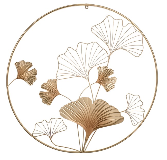 Ginko Glamour D, złoty decor ścienny z miłorzębem, wym.80x80x3cm 