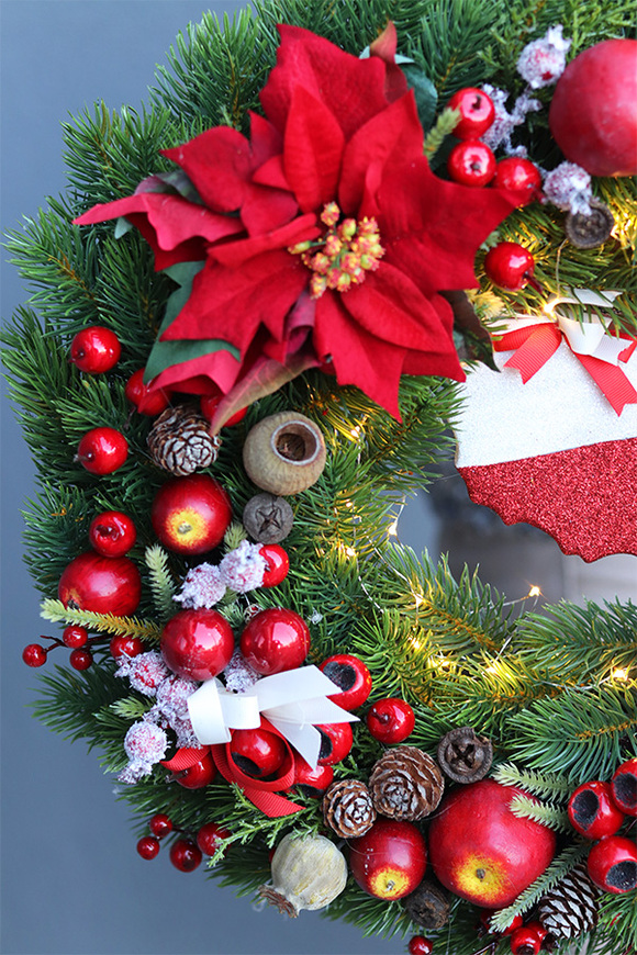 dekoracyjny wianek zimowy z zawieszką, Niech Żyje Polska, śr.46 cm  