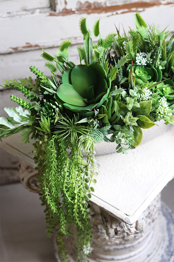 Anyati Laos, bogata kompozycja Sukulenty w lustrzanej donicy, wym.27x52cm