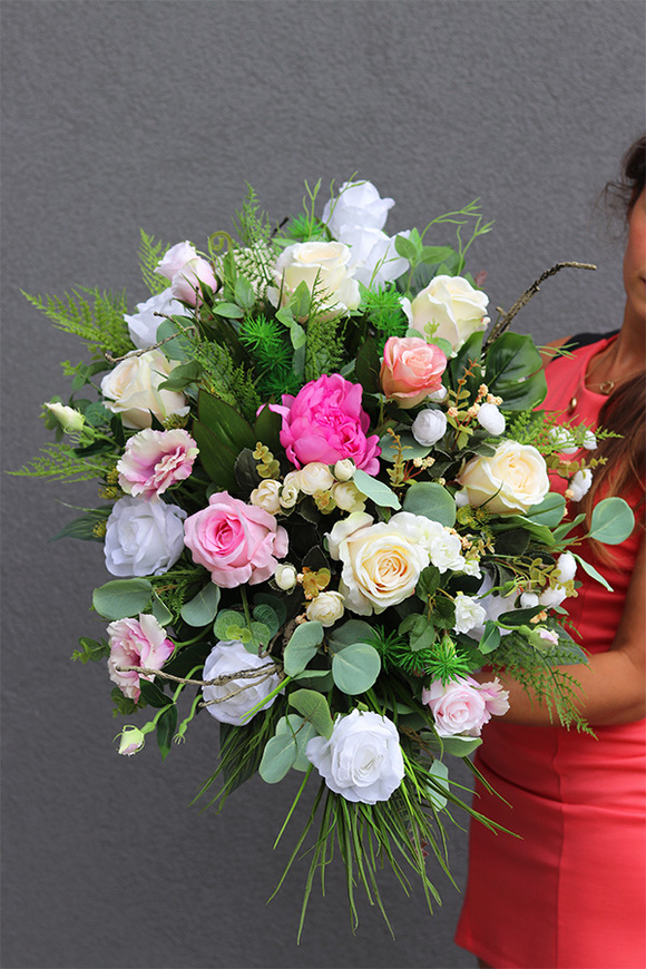 Różowe Motyle Edyty, kompozycja nagrobna w naczyniu, wym.48x90cm