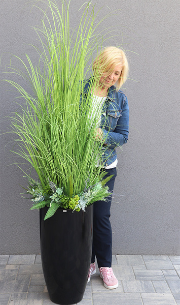 Fiberglass Grande Tenomo 2, trawy i sukulenty w donicy fiberglass,wys.160cm