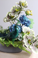 Desderia, kompozycja kwiatowa z pawiem