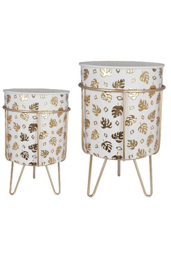 Monstera Gold, metalowa osłonka na stojaku kwietnik, kpl.2szt