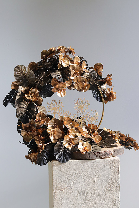 Gold Memory, wiązanka nagrobna na plastrze drewna