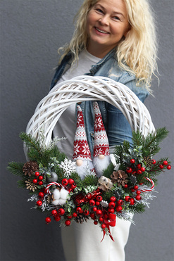 Skrzaty Zimowe, bożonarodzeniowy wianek na drzwi, rozp.50cm