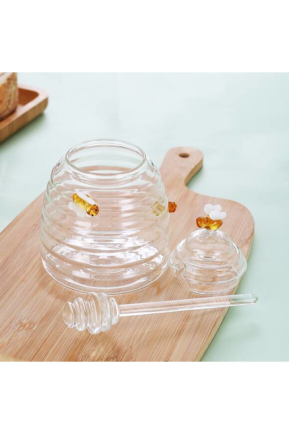 Honey Bee Gold, szklany pojemnik na miód z nabierakiem
