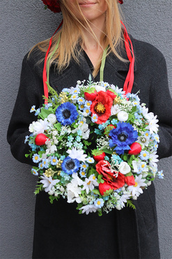 Mazowsze w Ogrodzie, kwiatowy wianek na drzwi, śr.34cm 