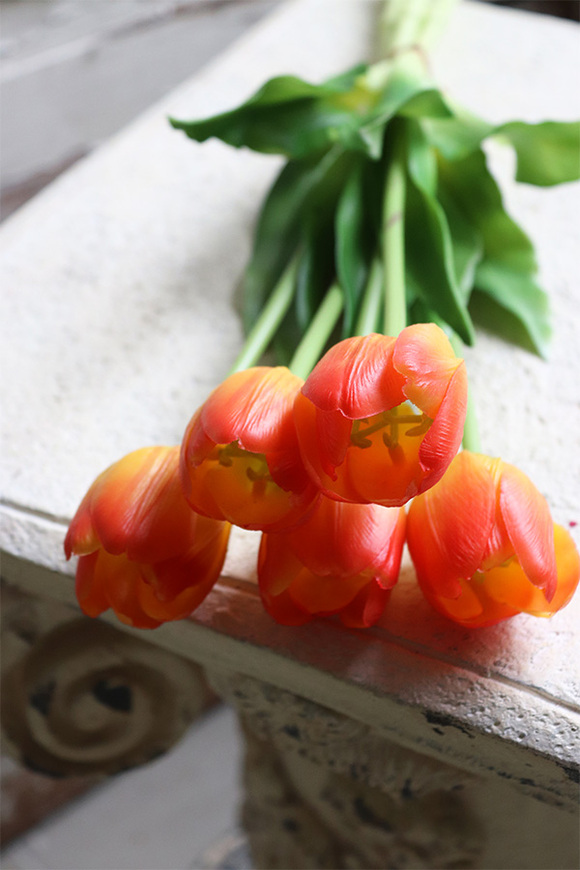 bukiet tulipanów silikonowych, Sunset, 5szt. dł.38cm