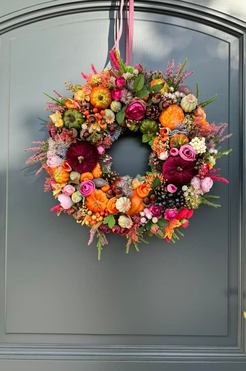 Leorie jesienny wianek z aksamitnymi dyniami, śr.46cm