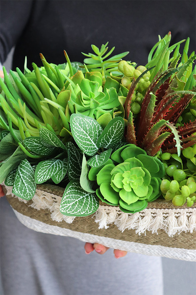 Hefrasa Boho Basket, kosz ceramiczny z sukulentami
