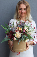 Bedura, brązowy flowerbox z sztucznym suszem, wys.41cm