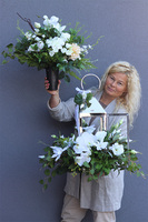 Angelo Garden White Lux, kompozycja nagrobna z aniołem i lampionem