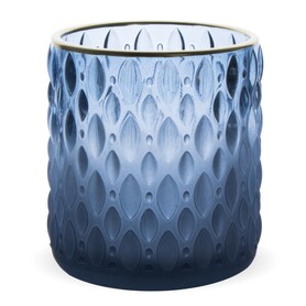 Almond Blue, szklany świecznik niebieski, wym.9x8cm