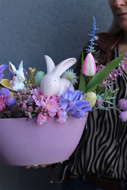 Finamia Pink, stroik wielkanocny z zajączkami, wys.39cm