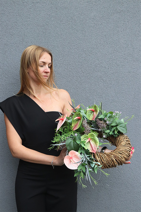 Anturium Poetic, egzotyczny wianek na drzwi