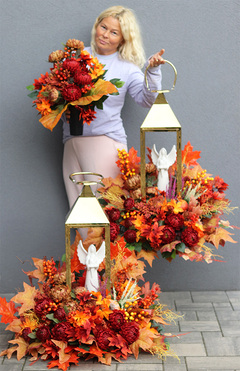 Angelo Garden Autumn Deluxe, komplet dekoracji nagrobnych, bukiet+lampion 