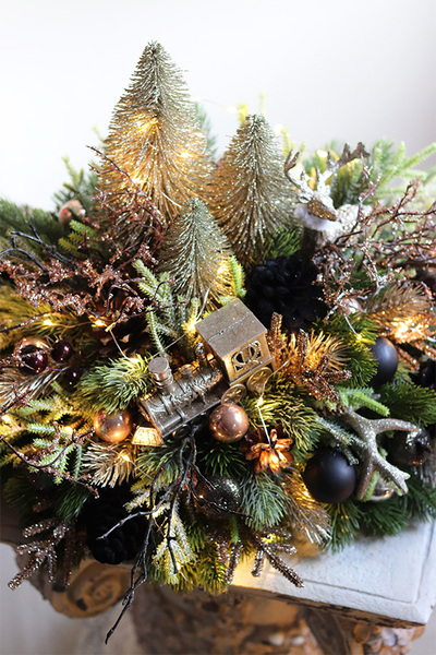 Złota Legenda Black, świąteczny stroik na brzozie