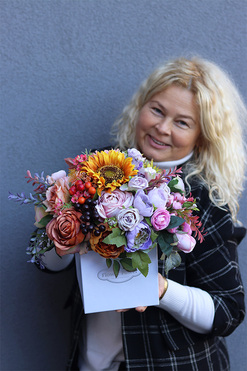 Enigma Felice, jesienny flowerbox ze słonecznikiem, wym.33x36cm 