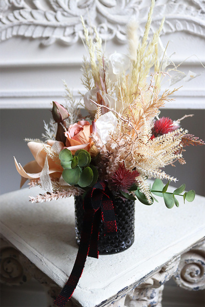 Berrania, kompozycja w stylu boho w szklanym naczyniu, wym.32x20cm