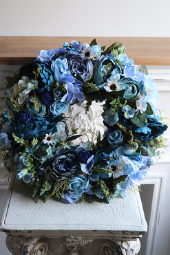 bogaty wianek na drzwi, Caryca Blue Navy 2, śr.43cm